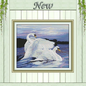 

Two swans in the lake,Pattern printed on canvas DMC 11CT 14CT Cross Stitch kit,needlework Set embroidery,animal Style Home Decor