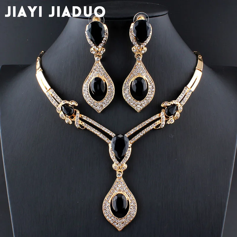 

jiayijiaduo American fashion wedding jewelry sets Gold-color Charm women summer clothing accessories days blue crystal wholesale
