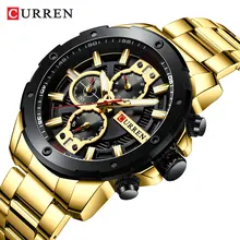 CURREN Cool Man Quartz Watch Golden Auto Date Chronograph Stainless Steel Strap 3ATM Waterproof Wristwatch Erkek Saat Male Clock olevs cool function man s watches waterproof date mesh steel strap chronograph watch business male clock quartz men wristwatches