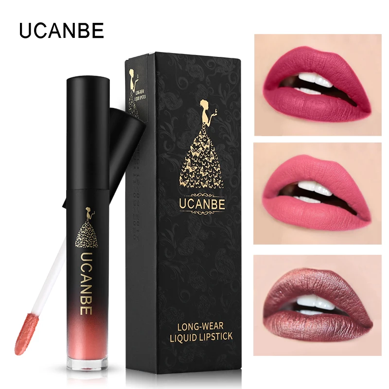 

UCANBE 8 Color Ultra Velvet Matte Liquid Lipstick Rouge Rose Gold Shimmer Metallic Lip Gloss Makeup Waterproof Lasting-Wear Lips