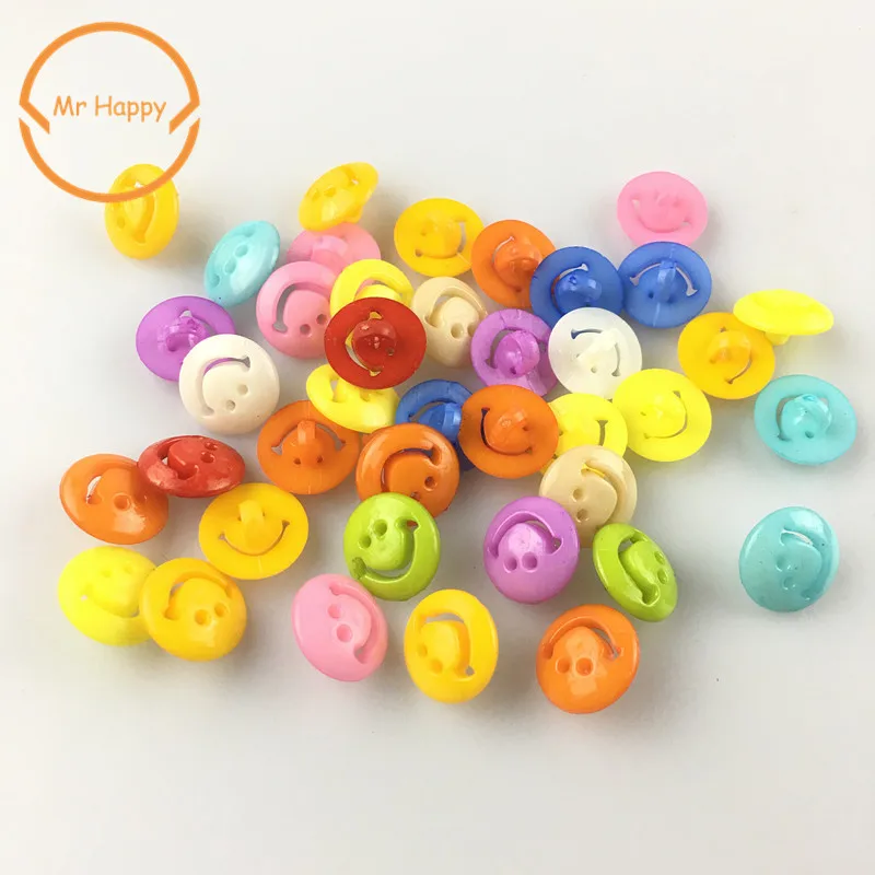 

100PCs 13mm Smile Smiling face Mixed Colors Resin Buttons for Sewing or Scrapbooking Garment Accessories