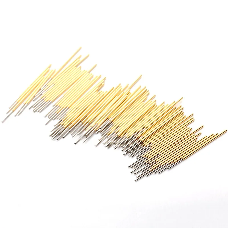 100Pcs Gold Color Spring Pressure Test Probe PL75-J1 Round Nickel Plated Needle Head Dia 0.76mm Length 33.35mm Thimble Home Tool