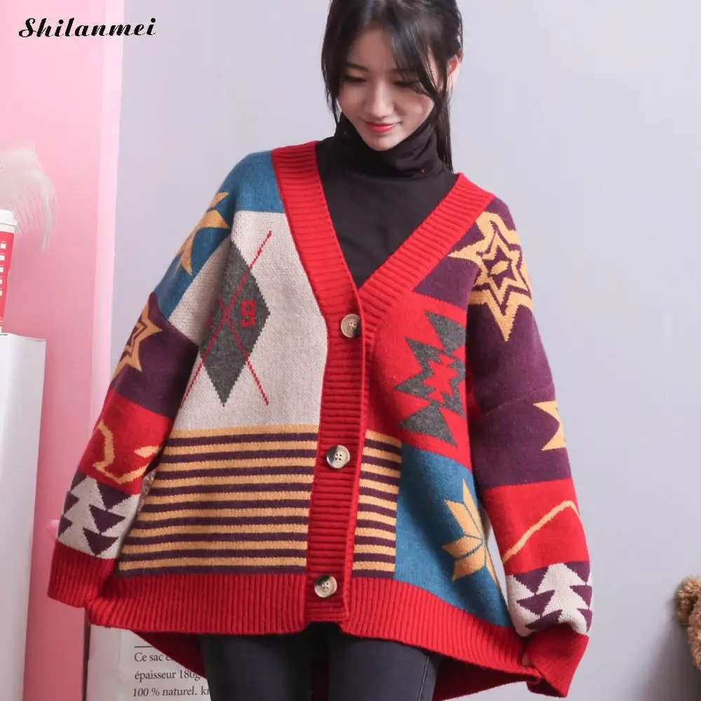 Best Price Casual Thick Women Knitted Sweater Jumper Coat Loose Overcoat Harajuku Abstract Pattern Cardigan Student Euro-Preppy Clothes Best Price Casual Thick Women Knitted Sweater Jumper Coat Loose Overcoat Harajuku Abstract Pattern Cardigan Student Euro-Preppy Clothes