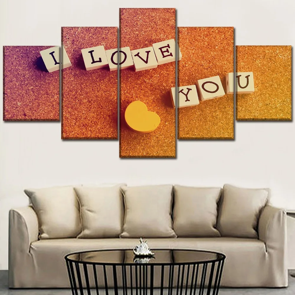 Canvas Painting Wall Art Home Decorative 5 Piece Artistic I Love You Pictures HD Prints Bedroom Romantic Heart Poster Framework | Дом и сад