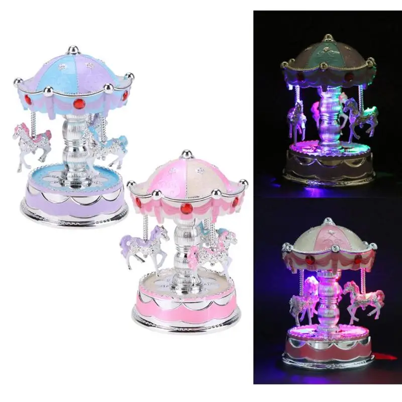 

Wooden Romantic Crown Music Box Emitting Clockwork Carousel Horse Music Box Christmas Wedding Birthday Gift Box Decor