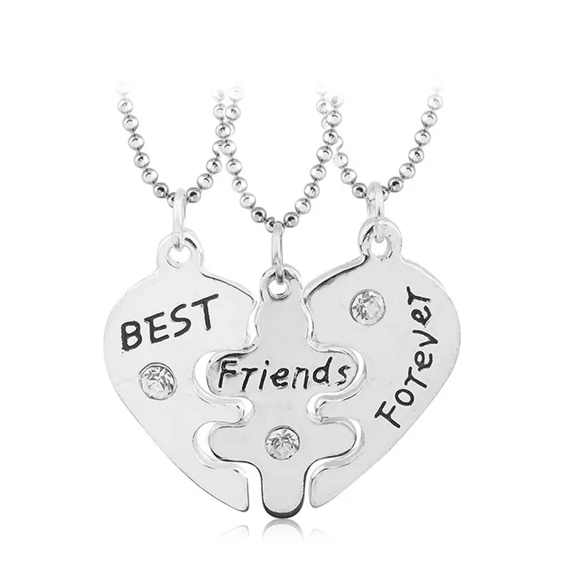 

KYSZDL Lovers' Collier Bff Statement Necklace 3 pcs Best Friends Forever Necklaces Colar Friendship Heart Charm Pendent Gift for