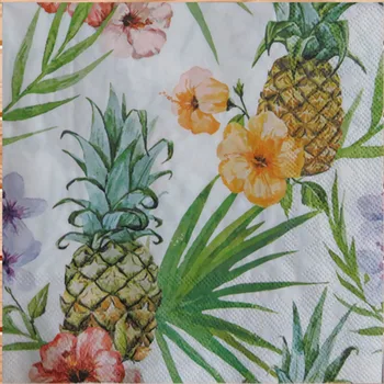 

20 vintage napkins paper tissue printed yellow pink purple flowers pineapple decoupage wedding servilletas birthday party decor