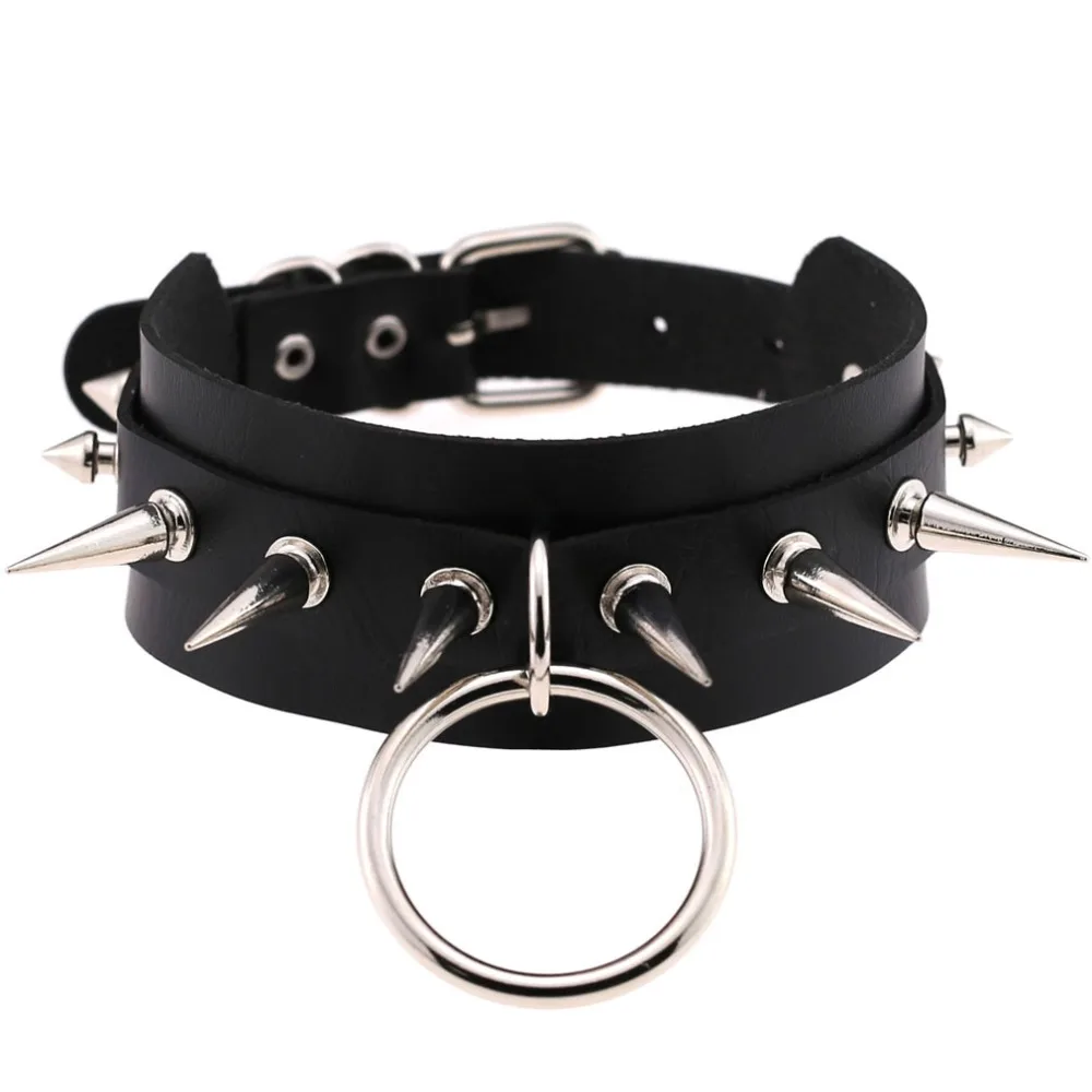 

Big O-Round Punk Rock Gothic Chokers Women Men Leather Silver Spike Rivet Stud Collar Choker Necklace Statement Jewelry Bijoux