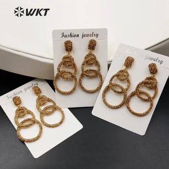 

RE015 Wholesale fashion jewelry round circle earrings Special resist tarnishable gold color earring design bohemia CZ earrings