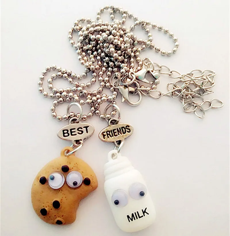 Free shipping Best Friends BFF pendant bead chain necklace fastfood milk cookie biscuit kids jewelry lead nickel free 2pcs/set