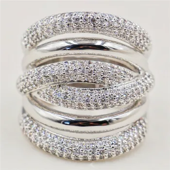 

choucong Women's Fashion Cocktail Jewelry Luxury 10KT White Gold Filled Rings More X-type with Pave setting full 5a Zircon Ring