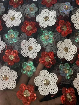

Free shipping New Arrival High Quality African Organza Lace Fabric 2019 Nigerian French Red Green Sequins Lace Fabric Dress