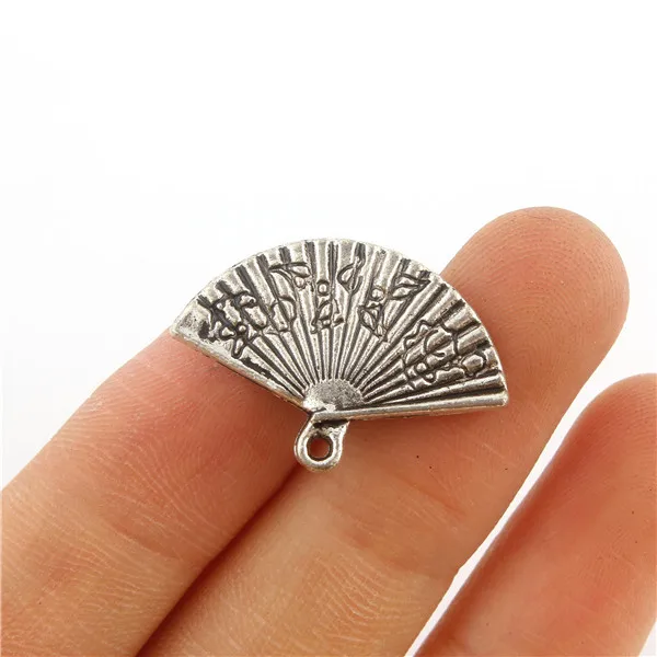 

10PCS CHINESE FAN Tibetan Silver 3D Charms Pendants Beads DIY Jewelry Making 13*24mm