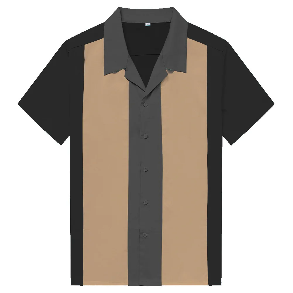 Рубашки размера плюс в Вертикальную Полоску для мужчин Overhemden Heren Блузка мужская промышленная рубашка с коротким рукавом, платье на пуговицах - Цвет: Black-gray
