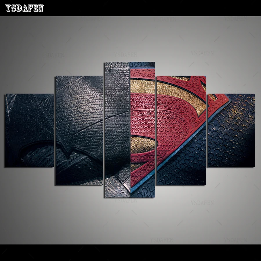 

Drop Shipping HD 5 panel Canvas Art DC logo batman superman mix Painting Home decor Poster Picture For Living Room VH-585