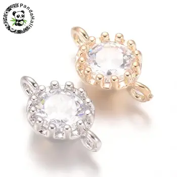 

50pcs Flower Brass Micro Pave Cubic Zirconia Links for DIY Jewelry Cadmium Free & Nickel Free & Lead Free,11.5x6x4mm, Hole: 1mm