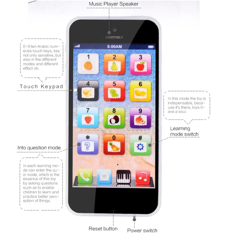 Celular com Led Brinquedos Educacionais Bebê Criança Inglês Aprendizagem Telefone Móvel Brinquedo Eletrônico Música 4 Brinquedos educacionais celular com led bebê criança