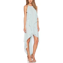 DOMODA Chiffon Summer Dress Women 2017 Solid Color High Low Asymmetrical Chic Dress Long Elegant Ruffles Female Dress Vestidos