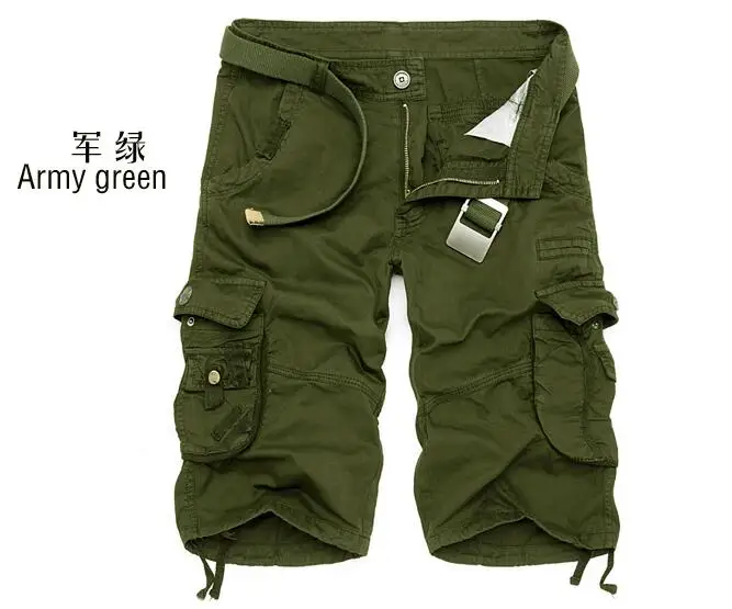 Новинка, мужские шорты Карго, повседневные, свободные, короткие штаны, камуфляж, Военный стиль, Летний стиль, до колен, размера плюс, 10 цветов, мужские шорты - Цвет: Green