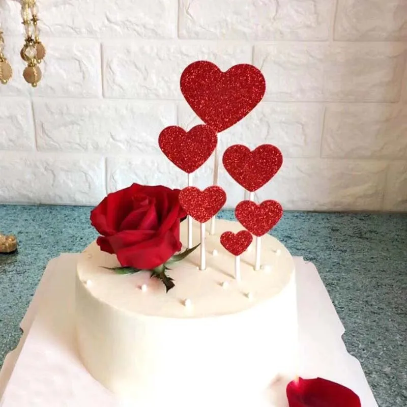 

7pcs/Set Red Heart Shape Cake Topper with Toothpick Cake Decorations for Wedding Birthday Party Cute Lovely Gifts Supplies