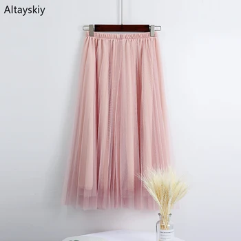 

Skirts Women Spring Summer Trendy Korean Style All-match Simple Empire Ankle-Length A-Line Solid Casual Harajuku Skirt Ulzzang