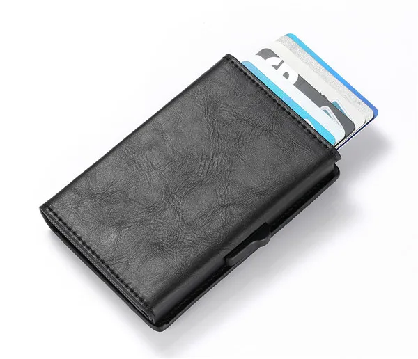 BISI GORO New Arrival PU Leather Card Case RFID Coin Purse RFID Carbon Fiber Wallet Single Box Smart Credit Card Holder