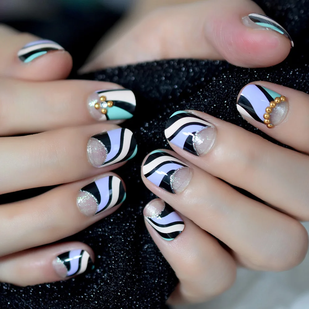 3d Rivet Nail Art Tips for Small Finger Colorful 22pcs Short Full