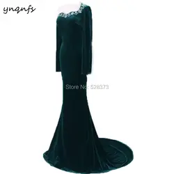 YNQNFS MD173 элегантные, на одно плечо, с длинными рукавами, бархатные зеленые платья для матери невесты/жениха, наряды, нарядное платье со