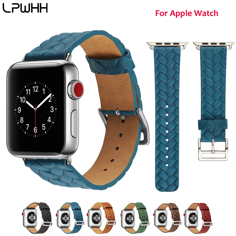 

LPWHH Braided Cow Leather Watch band For Apple Series 4 3 2 1 Soft Business Strap Genuine Leather For Iwatch Band 38 40 42 44mm