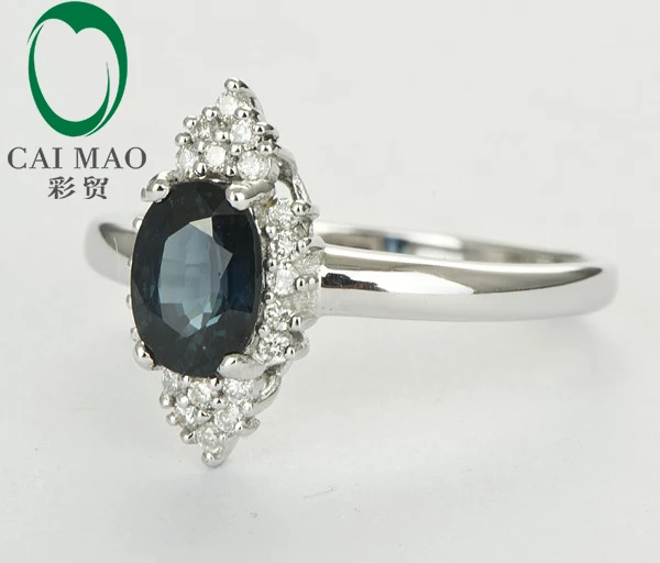 Caimao 14k White Gold Diamond 100% Natural Blue Sapphire Engagement Ring