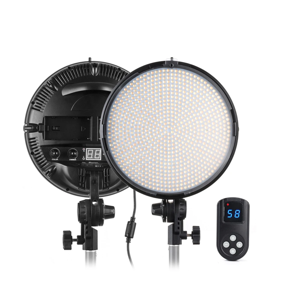 

Tolifo 800 LED Video Studio Ring Light Bi-color 3200K/5600K Dimmable +2.4G Remote+Handle+AC Adapter for Camera Photo Light Stand