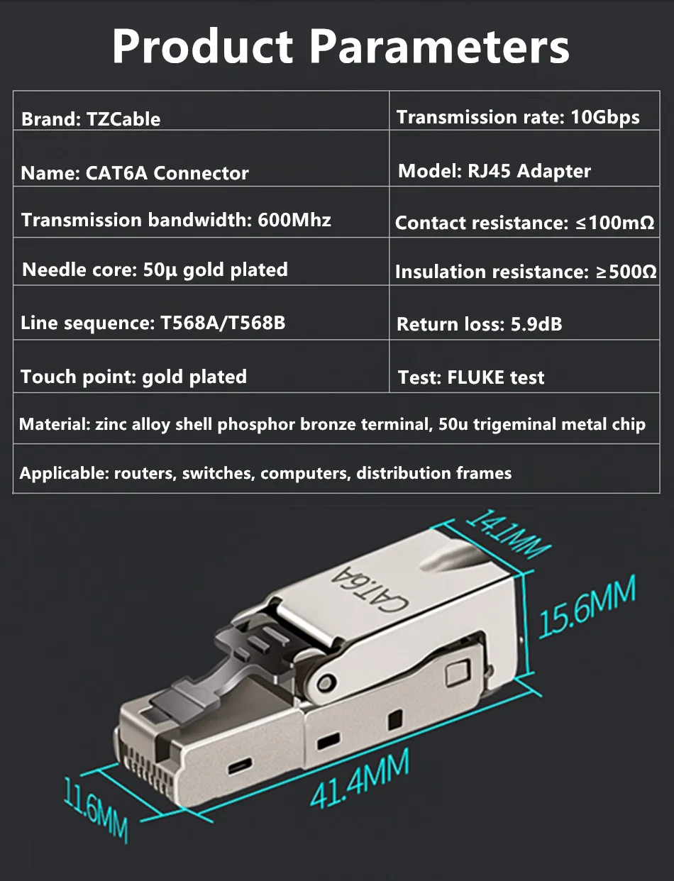 CAT6A RJ45 адаптер 10 Гбит/с экранированный RJ45 инструмент Бесплатный обжимной кабель Разъем Ethernet разъем для CAT.6A CAT7 Ethernet кабели Разъемы