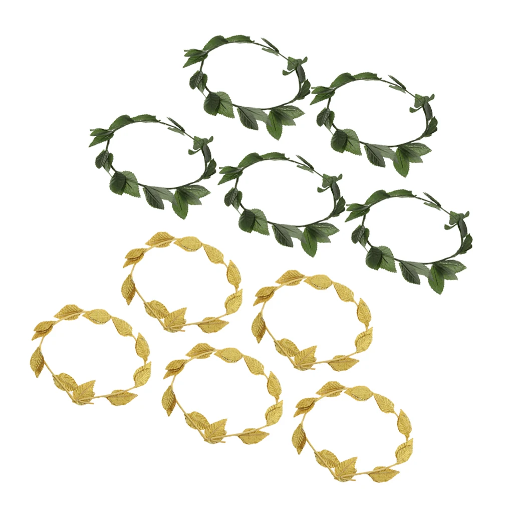 10pcs Green Gold Leaves Headwear Roman Greek Goddess Laurel Wreath Headbands Summer Beach Photo Props