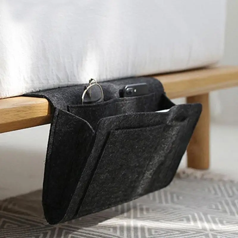

Storage Pockets Bags Felt Bedside Hanging Storage Organizer Holder with 2 Inner Pockets for Bed Table Sofa Storage Bags