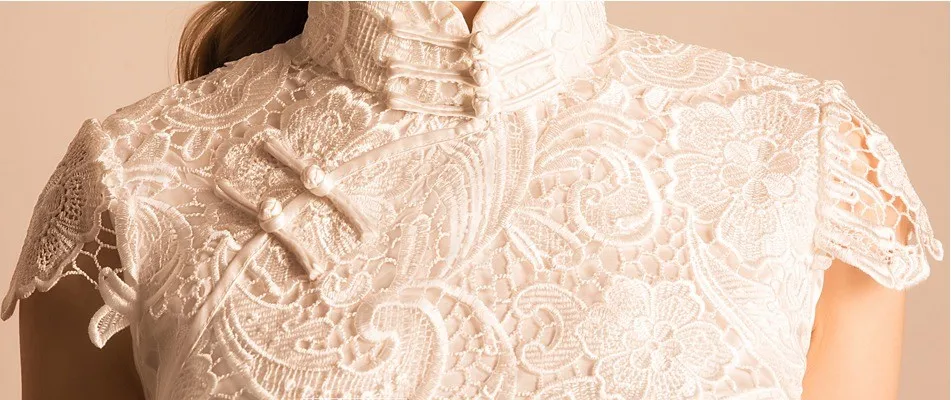 chinese shanghai white lace short cheongsam qipao chi pao dresses elegant plus size hot new (8)