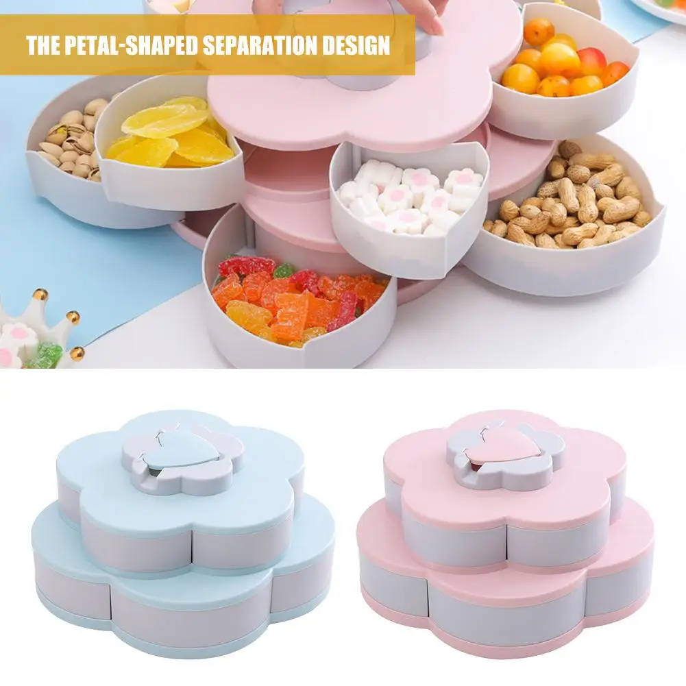 

Double-layer Rotating Fruit Plate Creative Petal Shape Grid Dry Fruit Tray Household Decoration Leisure Snack Storage Tray