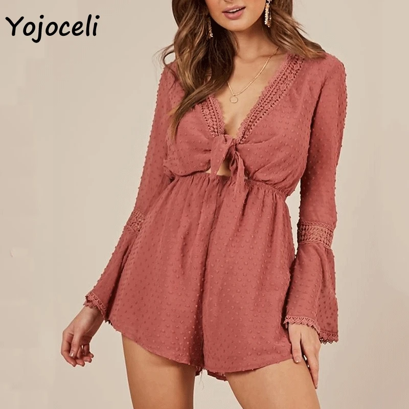 Yojoceli 2018 boho пляжные комбинезоны комбинезон с длинными расклешенными рукавами