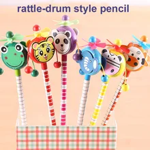 48 шт./лот школьников приз детей мультфильм животных стиль деревянный карандаш hb погремушка-барабан игрушка подарок на день рождения