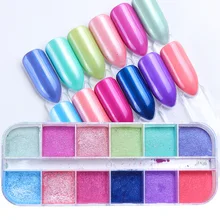 Смешанные 12 цветов/Набор ногтей Блеск Мерцающий пигмент тонкий хром погружение пудра для ногтей маникюр пыль блестки украшения TRZGF
