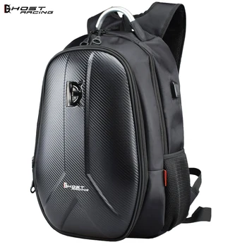 

GHOST RACING Motorcycle Backpack Carbon Fiber Waterproof Moto Motorbike Helmet Bag Travel Computer Bags USB Charging Plug