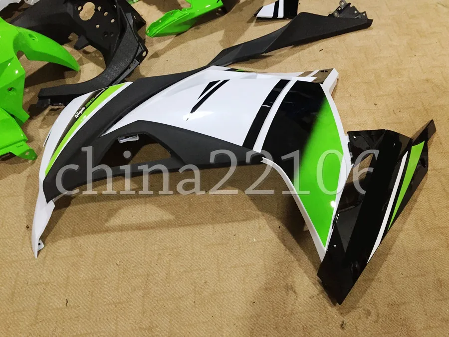 АБС кузов комплект обтекателей для Kawasaki Ninja300 EX300 2013-, 13, 14, 15, 16, 17, Обтекатели литья под давлением зеленого и белого цветов классный