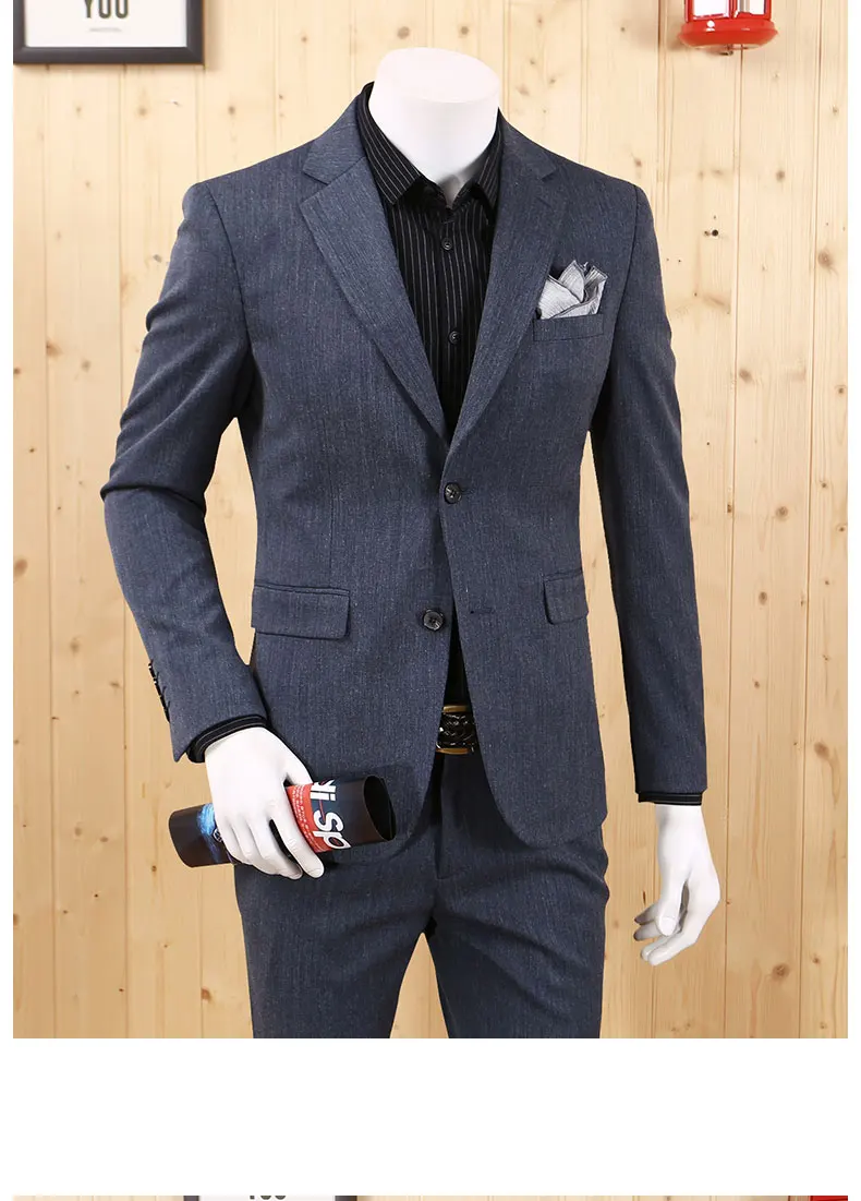 Для мужчин костюмы для торжественных случаев пиджаки Мода 2018 серый синий ретро тонкий Однобортный длинный рукав молодой человек