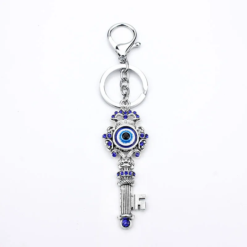 

Evil Eye Keychain Keyring Silver Plated Crystal Key Shaped Keychains With Lobster Clasp Lucky Gifts