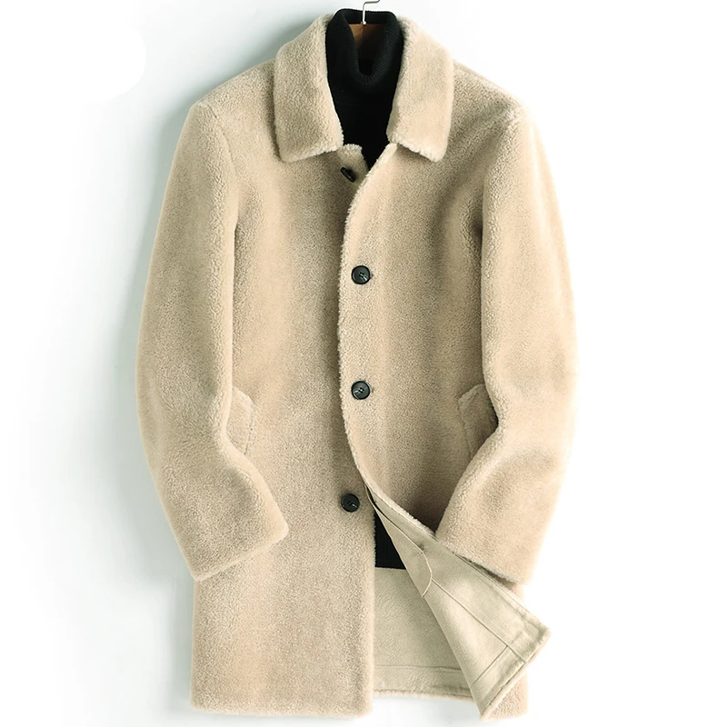 

2019 New Winter Men Sheep sheared Long Coat Fur one Men's Genuine Leather Jacket Male Real Fur jackets coat