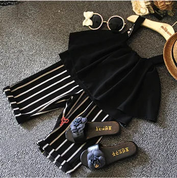 

2019 New Summer Baby Girls Chiffon Shirt +Casual Pants Suit Children's TOPS + Cropped Trousers 3-7 Years
