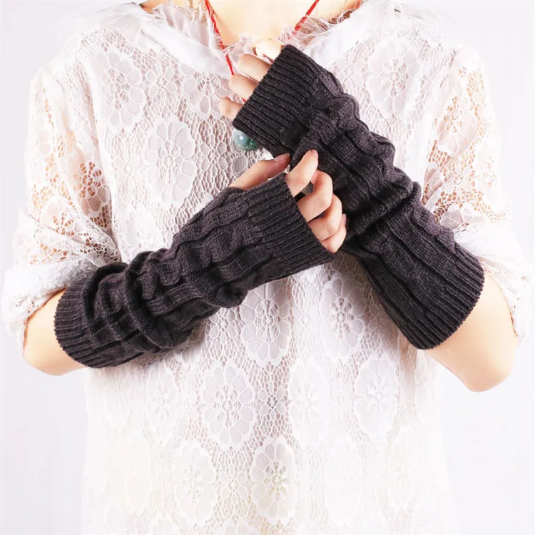 YGYEEG 1 пара Мода Осень Зима-весна, теплые девушки женщины одноцветное руки теплые перчатки длинные митенки Вязание шерстяные варежки