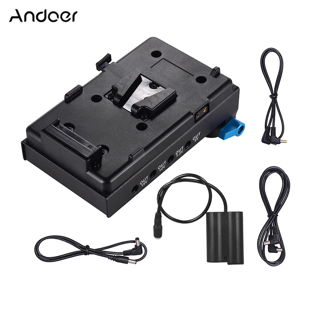 

Andoer V Mount V-lock Battery Plate Adapter with Hole Rod Clamp for Monitor Audio Recorder Microphone Frequency Divider