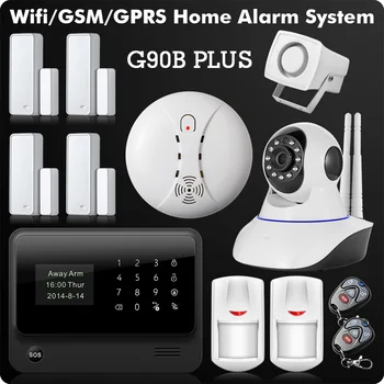 

2019 WiFi Alarm GSM GPRS SMS Wireless Home Security Intruder Alarm System with HD Wifi IP Camera Smoke Detector APP Control