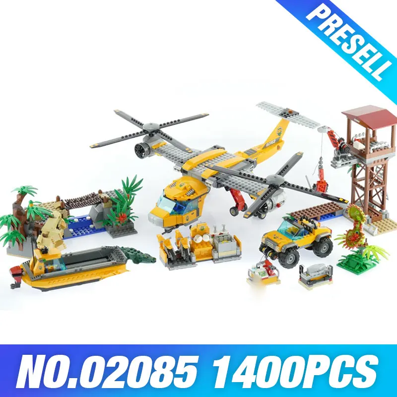 

Lepin 02085 Genuine 1400Pcs City Series The Jungle Air Drop Helicopter Set Building Blocks Bricks Model Toys For Children 60162