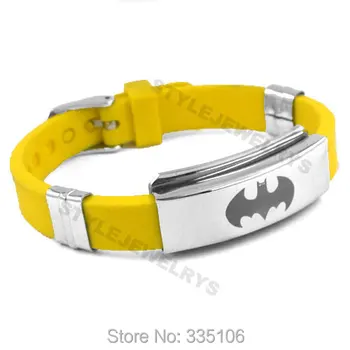 

Free shipping! Classic Batman Bracelet Stainless Steel Jewelry Yellow Rubber Motor Biker Bracelet SJB0219